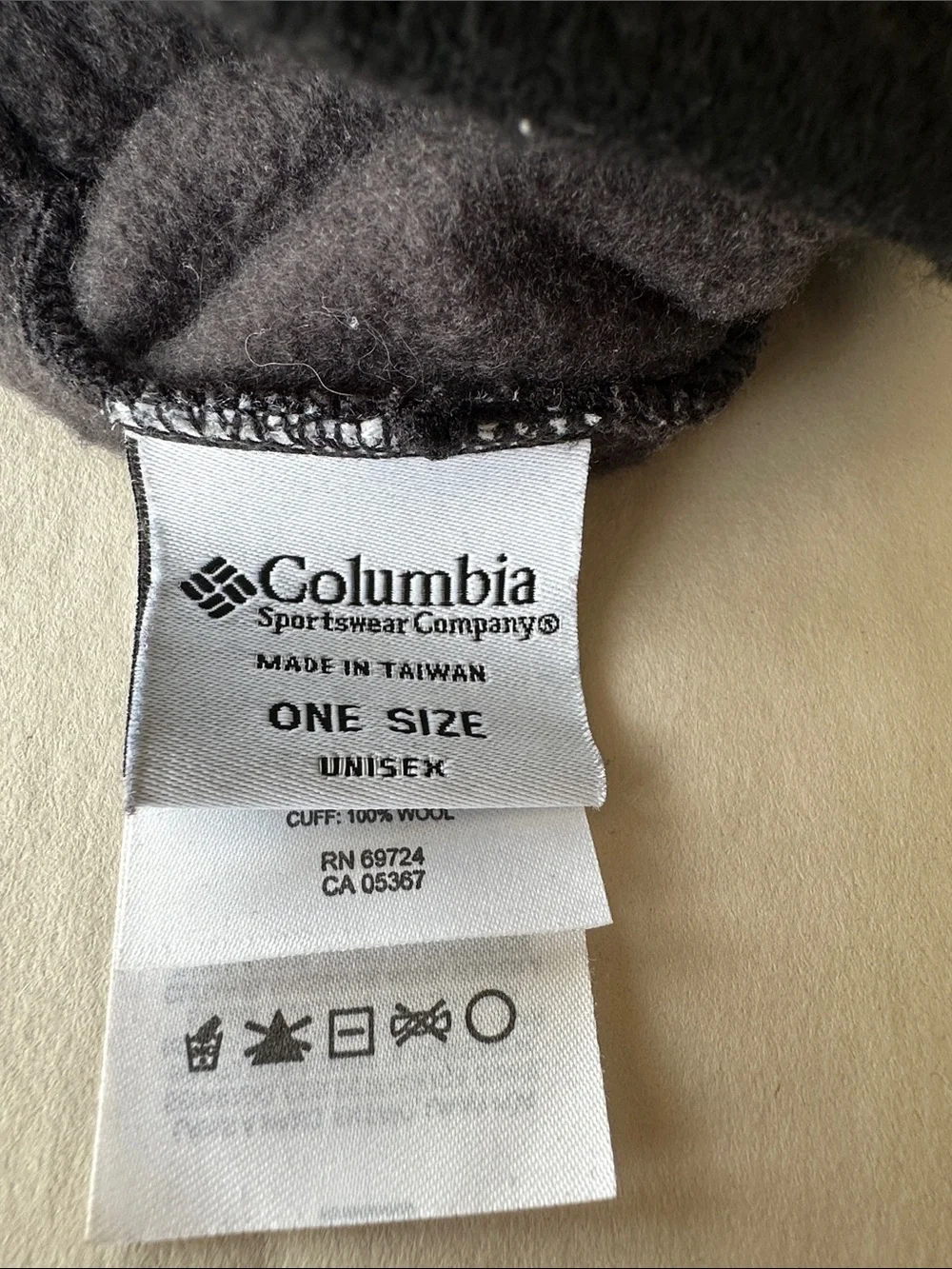 Columbia Black Fleece Kids Beanie with Red and Gray Pattern